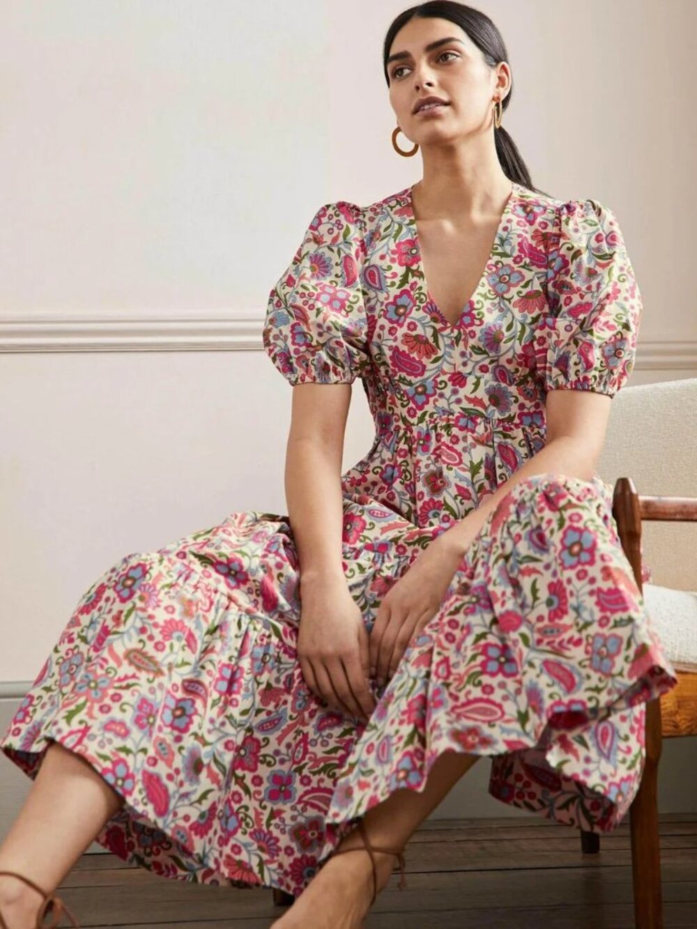 Boden Puff Sleeve Tiered Midi Dress in Oriental Paradise 10